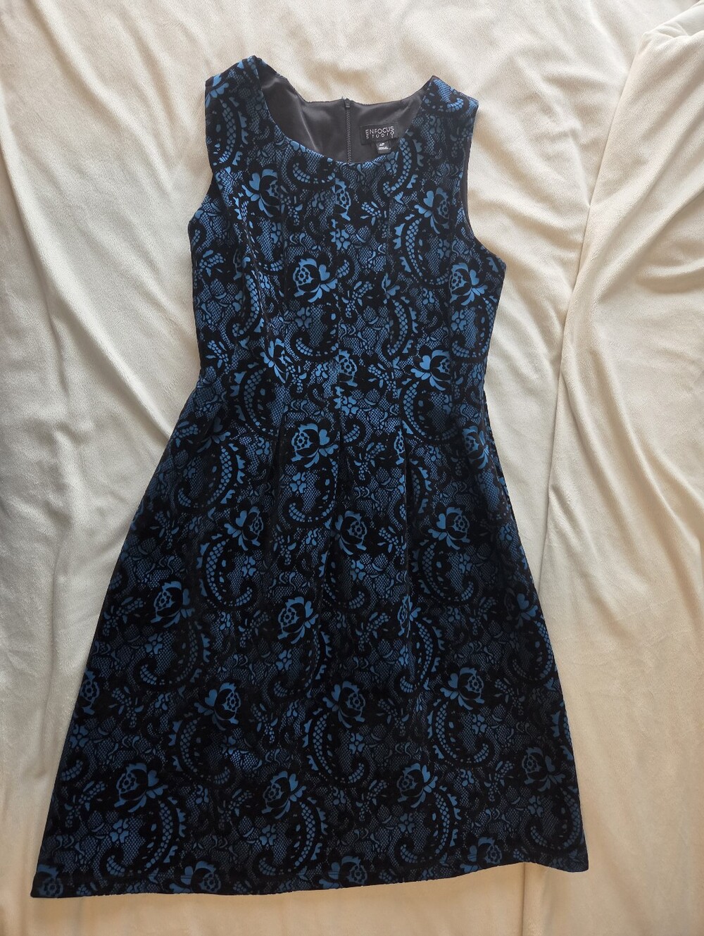 Enfocus Studio Black and Blue Floral Fit-and-Flare Dress